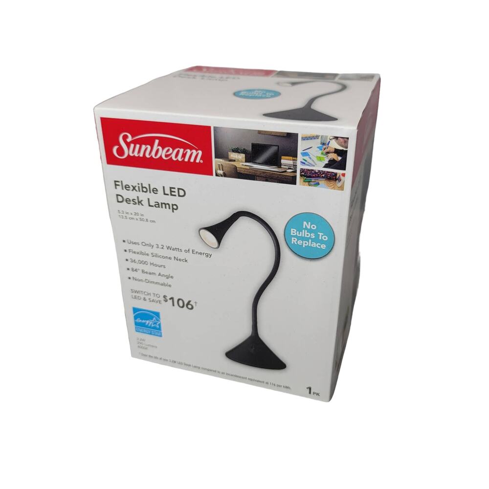 Sunbeam Flexible LED Desk Lamp 5.3 " x 18.5" Black NEW